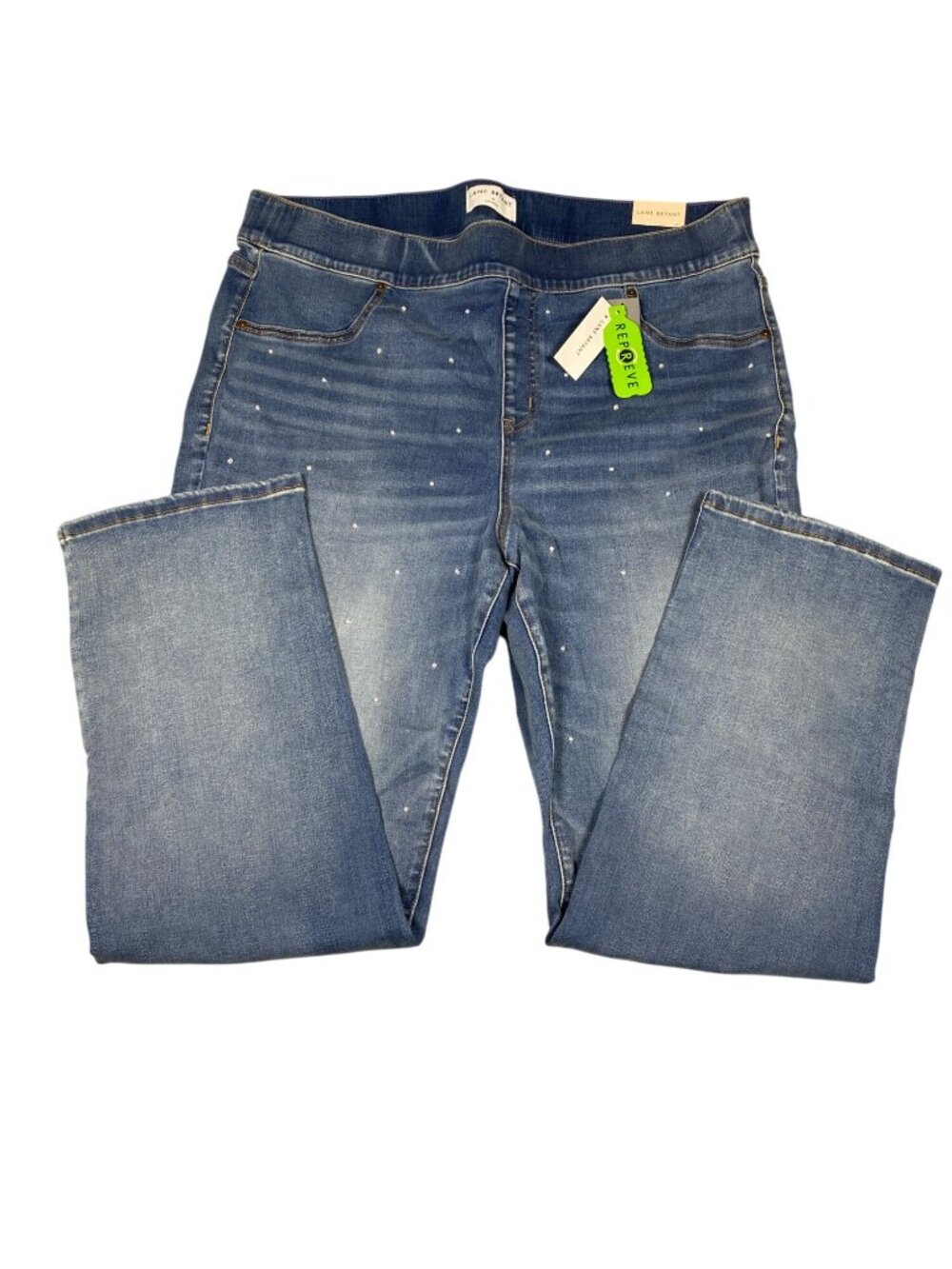 Lane Bryant High-Rise Pull-On Straight-Leg Jeans 20 Blue Embellished Details NWT